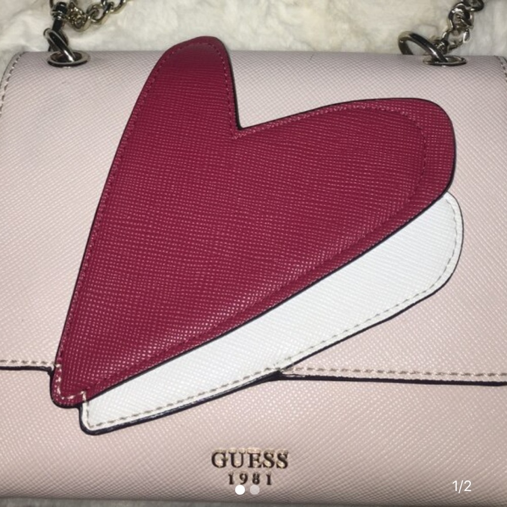 Guess purse with Red and Pink Heart Detailing